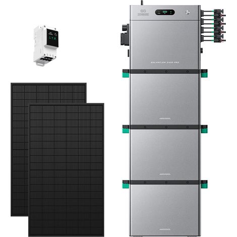 Zendure SolarFlow 2400 Pro - Batterie Solaire 2400W AC, PV 4800W, 2.4-16.8kWh, Plug & Play, IP65, Tesla/Pompes à Chaleur. avec Compteur intelligent 3CT, 3xAB3000L (8.64 kWh), 450Wx2 Panneau Bifacial