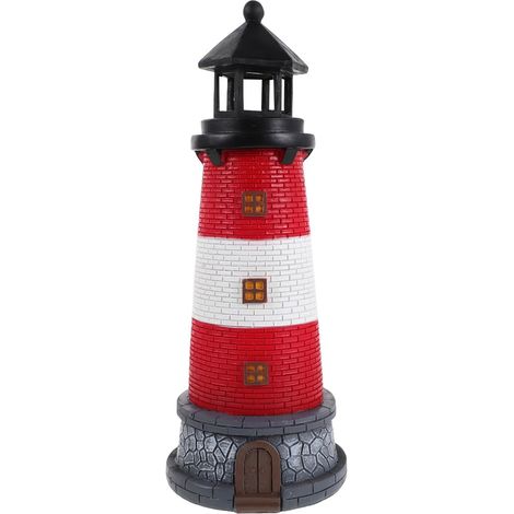 Phare Solaire Décoratif en Résine Rouge pour Jardin et Terrasse, Lampe Nautique Extérieure à Énergie Solaire Étanche, Éclairage Paysager pour Pelouse et Espaces Extérieurs (1/5)