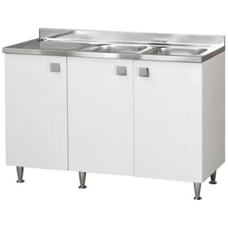 Sottolavello per cucina 3 ante Bianco con lavello vasche dx Cm 120x50xh.91 - consegnato già montato