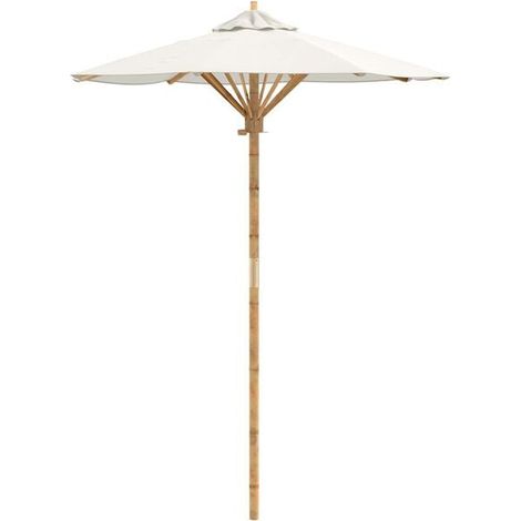 Parasol de jardin blanc crème, 150 cm de diamètre, 210 cm de hauteur, en bambou. (1/5)