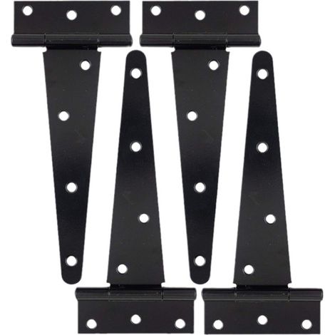 SHINING HOUSE Lot de 4 Charnières en T, Noires Charnière Porte de Grange, Charnières de Portes, Charniere Plate Inox pour Portails, Abris de Jardin