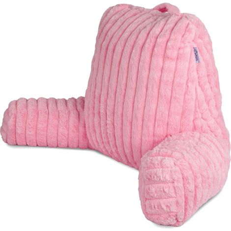 Aamira Deluxe Large Reading Pillow, Soft Ribbed Pink Faux Fur, Shredded Memory Foam Cuddle Cuddle Cushion Backrest Arm Support (1/5)
