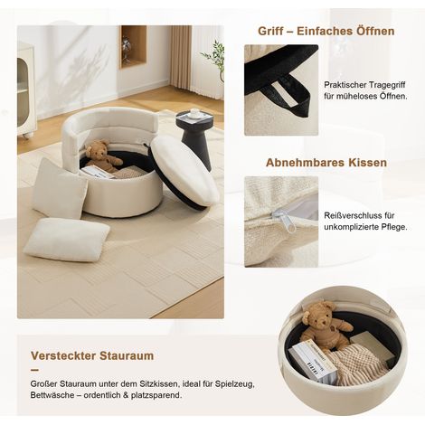 Fauteuil pivotant 360° avec rangement caché et coussins dodus. Design moderne adapté salon,chambre et coin lecture cosy,finition ivoire. (1/5)