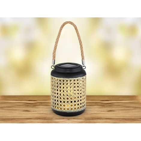 LED Solarlaterne, Metall Rattanoptik, hängend oder stehend, Höhe 30cm
