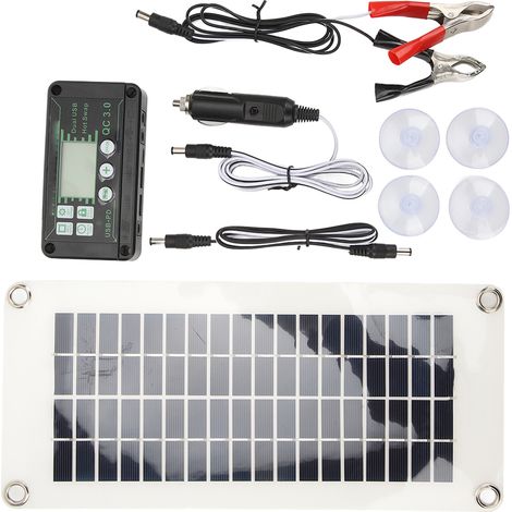 Kit de panneau solaire pour camping-car avec panneau chargeur de batterie PET en silicium polycristallin de 30 W et contrôleur de tension de charge de 50 A, adapté aux cabanes et aux bateaux. (1/5)