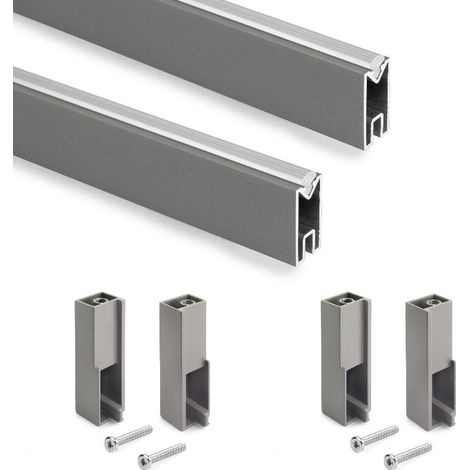 Emuca Lote de 2 barras para armario Luxe de longitud 0.75m con soportes, Aluminio y Plástico, Titanio
