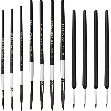 Lot de 11 pinceaux Peinture, 7 pinceaux Ronds et 4 pinceaux Aquarelle Fins, pour Pinceau Peinture Acrylique, Aquarelle, Gouache, Encre et Huile (1/5)