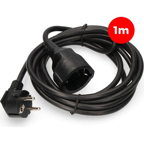 – Rallonge électrique 1m noire 3G1,5mm² avec prise de terre – Câble robuste pour usage intérieur – Idéale pour connexions discrètes (1/3)