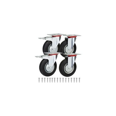 4 ruote piroettanti per mobili, 3 pollici, 2 ruote piroettanti a fondo piatto, 2 ruote con freno a fondo piatto, 16 viti M8, fino a 200 kg - ruote silenziose e portanti per carrelli - Crezuo