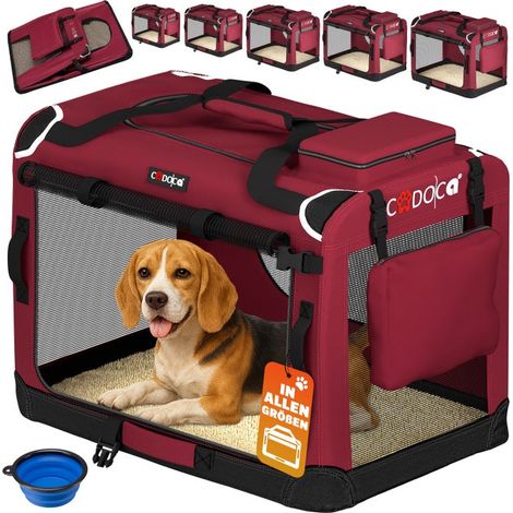 Trasportino per cani, grande, rosso scuro, 70x52x50 cm, design pieghevole