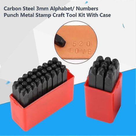 Jeu de poinçons alphabet/chiffres 3 mm en acier au carbone pour le marquage des métaux, bijoux, maroquinerie et bois (chiffres) (1/2)
