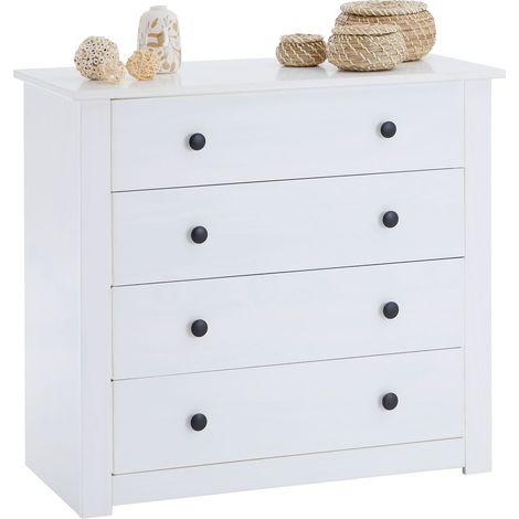 Idimex – Commode enfant 4 tiroirs en pin massif blanc – Dimensions 73 x 83 x 40 cm (H x L x P) – Idéale pour rangement et décoration (1/4)