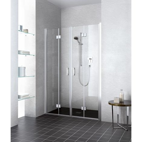 Kermi LIGA porte battante pliante 2T4 1200 x 2000mm argent satiné verre trempé transparent (1/5)