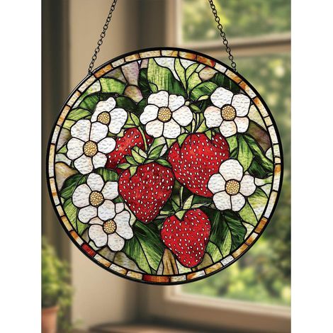 Buntglas-Sonnenfänger mit Erdbeermotiv, 20 cm, Geschenk für Pflanzenliebhaber (1/5)