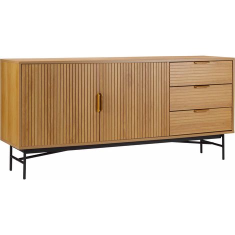 Buffet 2 portes et 3 tiroirs en mélaminé et acier 160 cm beige