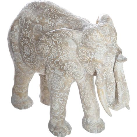 Elefantenstatue Enzo - gravierte Motive - Bleich-Effekt H 22 cm