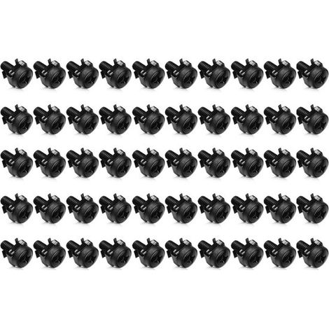 Écrous cage M6, 50 pièces, vis et rondelles M6 x 16 mm pour montage en rack, kit d'écrous cage en acier pour armoires réseau, panneaux de brassage, racks (1/5)