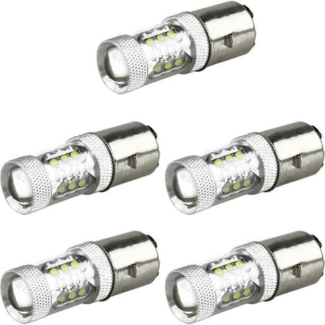 Lot de 5 ampoules de phare blanches BA20D H6 de 80 W à 16 LED pour moto, cyclomoteur et quad. (1/5)