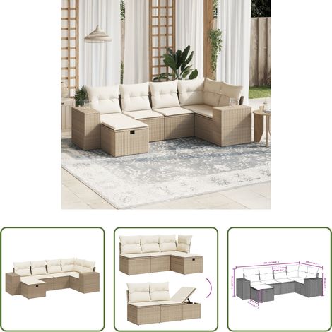 Gartensessel - 6-tlg. Garten-Sofagarnitur mit Kissen Beige Poly Rattan (1/5)