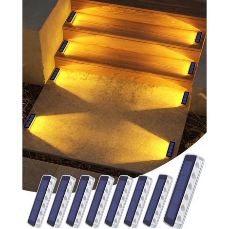 Lampe Solaire Exterieur Jardin, Lot de 4 Eclairage Escalier Exterieur IP68 Étanche, Blanc Chaud LED Lampe Solaire pour Jardin, Chemin, Escalier, Allée, Patios, Sol