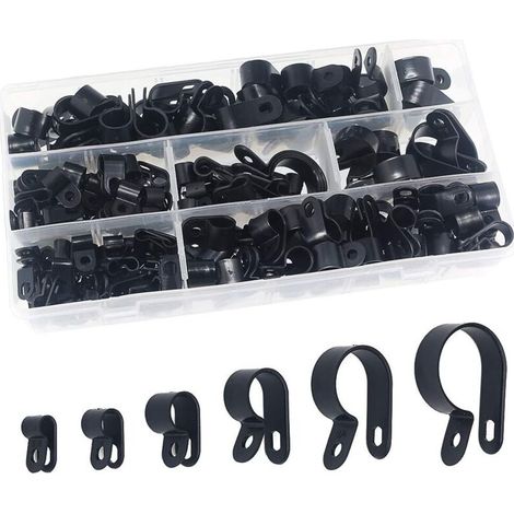 Pinces en plastique en nylon 200 pièces - Attaches pour conduits, câbles, gaines et gaines Ø 5/6/10/13/19/23mm (1/4)