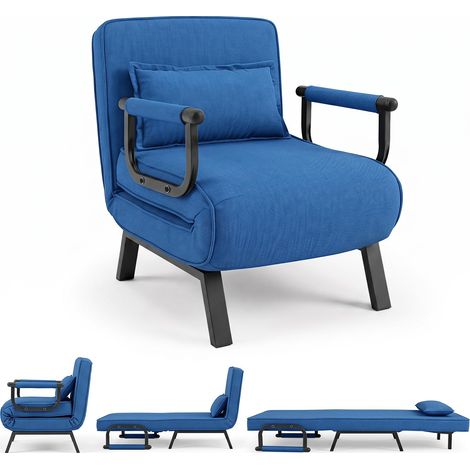 COSTWAY 3 en 1 Fauteuil Lit Convertible 1 Place Pliable (Bleu) (1/5)