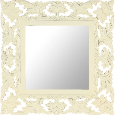 Hand Carved Mirror White 50x50 cm Solid Mango Wood vidaXL