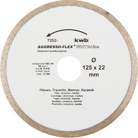 KWB 1 disque diamante' Aggressor-Flex White-Line 125x22mm pour meuleuse ide'al pour les carreaux de marbre travertin (1/2)