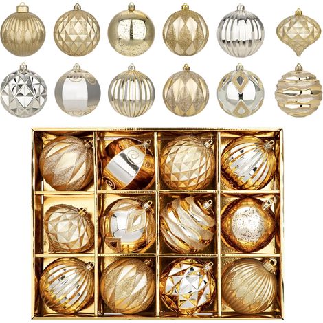 Bolas de Navidad Adornos Elegantes Dorados 12 Piezas (1/5)