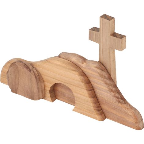 Décoration de Pâques : Croix en bois sculptée à la main, représentant un tombeau vide, idéale pour une fête, une maison ou un mariage. (1/5)
