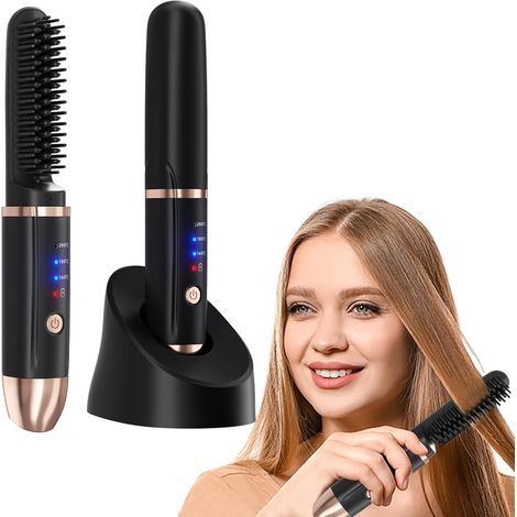 Mini-Haarglättungskamm – 3 Temperaturstufen – Doppelfunktion – Duale Spannung – Bartglätter (Schwarz) (1/5)