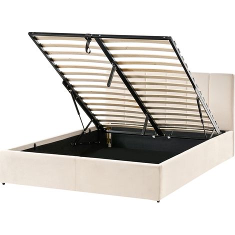 Bett mit Stauraum Samtstoff DREUX 140 x 200 cm Hellbeige