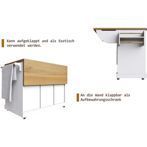 Îlot de cuisine de haute qualité, chariot de service multifonction à effet bois et grand espace de rangement, buffet mobile, chariot de cuisine pour salle à manger, salon, cuisine, blanc (1/5)