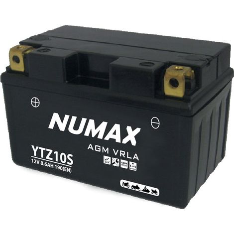 Numax – Batterie moto AGM 12V 8.6Ah YTZ10S – 190A CCA – Polarité Plus à gauche – Pour motos sportives et touring
