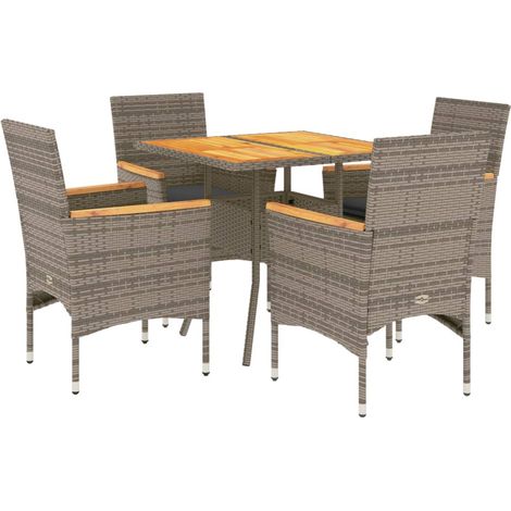 Ensemble à manger de jardin et coussins 5 pcs,Salon de jardin gris rotin acacia CFW53786 (1/5)