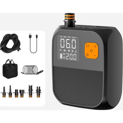 Pompe à paddle portable 25 PSI, compresseur d'air électrique haute pression avec batterie externe, 6 embouts et lumière LED pour bateau gonflable, planche de surf, stand-up paddle, matelas pneumatique (1/5)