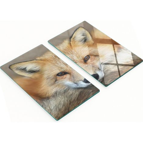 Juego de tablas de cocina de vidrio templado con dise帽o de zorro, 2 x 30 x 52 cm.