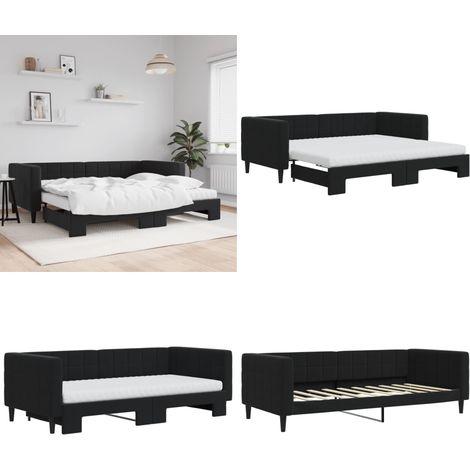 Lit de jour avec gigogne et matelas noir 90x190 cm velours - Canapé-lit - Lit gigogne (1/5)