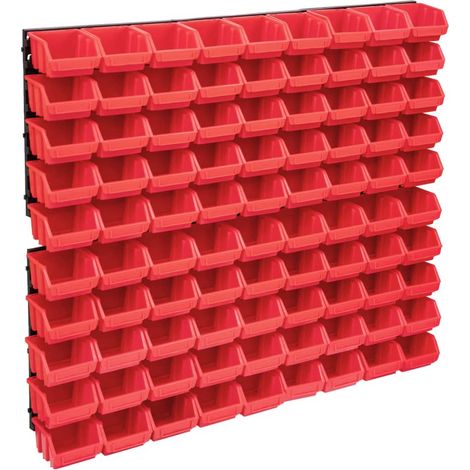 96 Piece Storage Bin Kit with Wall Panels Red and Black vidaXL