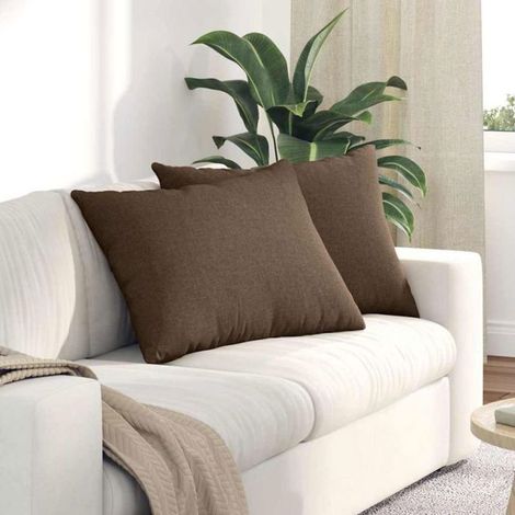 2 coussins canapé, rectangulaires 70 x 50 cm, marron, tissu doux, décoration salon moderne et cosy