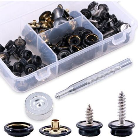 120 boutons-pression en acier inoxydable de qualité marine, adaptés aux toiles et aux meubles rembourrés, comprenant 2 types de fixations (40 pièces) - noir-Crezuo (1/4)