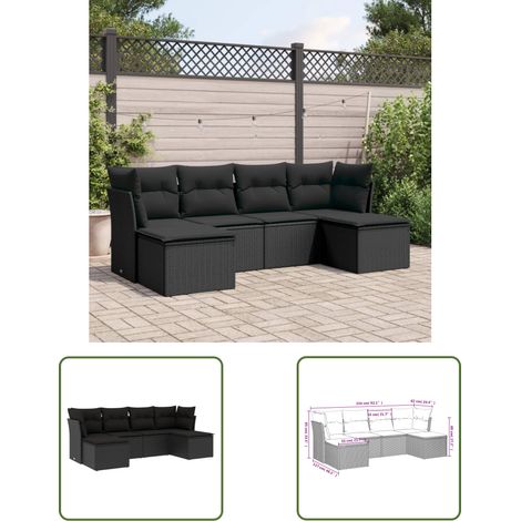 The Living Store 6-tlg. Garten-Sofagarnitur mit Kissen Schwarz Poly Rattan - Gartenmöbel Set - PE-Rattan Möbel - Outdoor Sofa - Lounge Garnitur - Esszimmergarnitur (1/3)