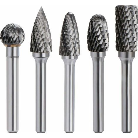Kit de 5 pièces Fraises Rotatives en Carbure de Tungstène Double Coupe Tige 6mm Tête 10mm Outil Dremel Perceuse Ponceuse Electrique (1/5)