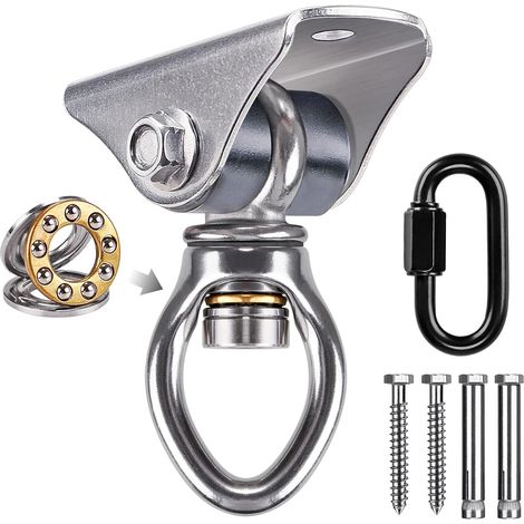 Fixation Balancoire Plafond, Crochet Plafond Lourds Acier Inoxydable Vis Pivotante 360 Kit de Suspension for Yoga Rope/Aerial Hoop/Wood/Concrete Suspension Kit, 1600lbs (1/5)