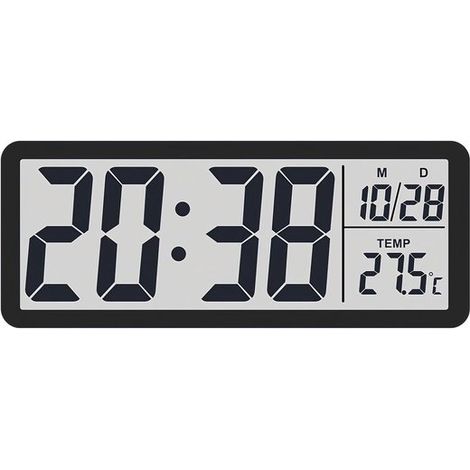 Reloj de pared digital LCD con indicador silencioso de temperatura y fecha，formato de 12/24 horas (Celsius/Fahrenheit) (1/2)