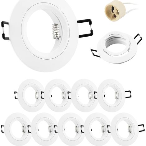 10x Spot Encastrable GU10 Aluminium, Blanc Support Spot Encastrable Cadre De Montage Avec Douille GU10, Rond Spot de Plafond 68mm extra plat Pour LED Lampes, Trou de montage ø60-70mm 230V (1/5)
