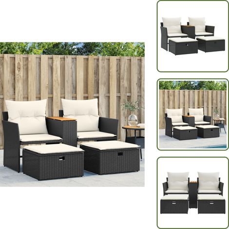 The Living Store Canapé de jardin 2 places avec tabourets noir résine tressée - Canapé De Jardin - Salon De Jardin - Meuble Extérieur - Résine Tressée - Rotin Synthétique (1/5)