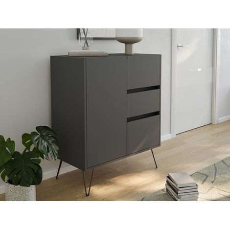 Design Sideboard Kommode Rauk 80cm 3 Greifraum SoftClose 1 Tür Grafit (1/5)