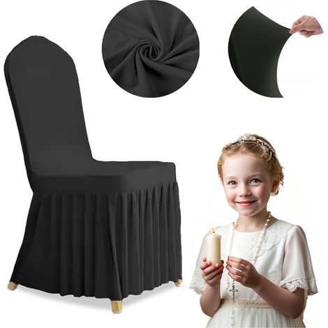 Housse de chaise de banquet noire haut de gamme avec volants
