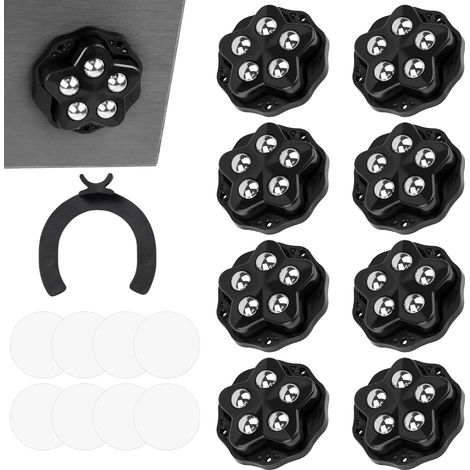 Möbelrollen, 8 Stück Mini-Lenkrollen mit 360°-Drehgelenk und 5 Stahlkugeln, selbstklebende Mini-Rollen für Kleingeräte, Möbel, Blumentöpfe und Ornamente (schwarz) (1/5)